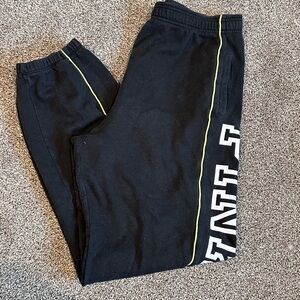 PINK Victoria's Secret Black Joggers with Neon Accents
